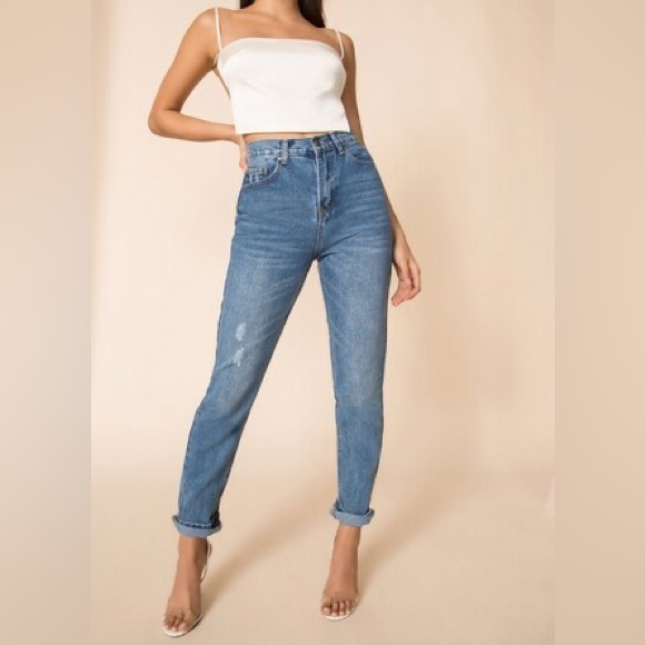 superdown Denim - super down Ashley High Rise Jeans in Mid Blue Wash Size Medium